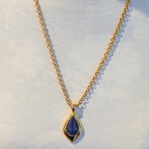 Vintage Runway Lapis Luzuli in Gold Tone Pendant w/ Chain-STUNNING!
